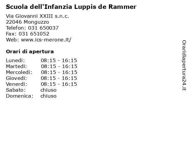 Scuola dell'Infanzia Luppis de Rammer a Monguzzo: indirizzo e orari di apertura