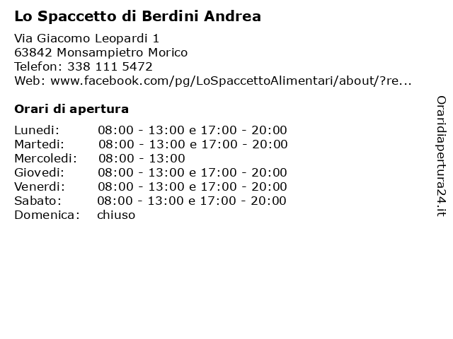 Lo Spaccetto di Berdini Andrea a Monsampietro Morico: indirizzo e orari di apertura