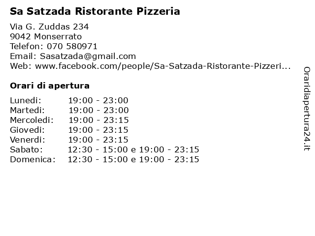 Sa Satzada Ristorante Pizzeria a Monserrato: indirizzo e orari di apertura