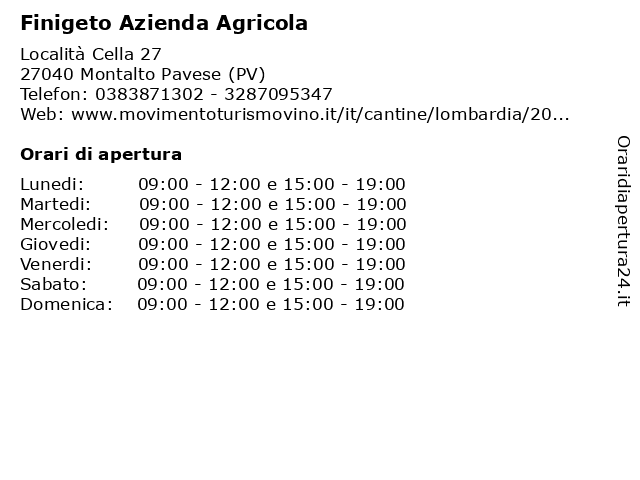 Finigeto Azienda Agricola a Montalto Pavese (PV): indirizzo e orari di apertura