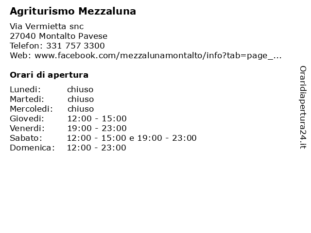 Agriturismo Mezzaluna a Montalto Pavese: indirizzo e orari di apertura