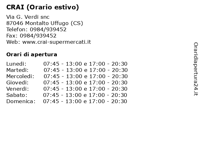 CRAI (Orario estivo) a Montalto Uffugo (CS): indirizzo e orari di apertura