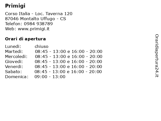 Primigi a Montalto Uffugo - CS: indirizzo e orari di apertura