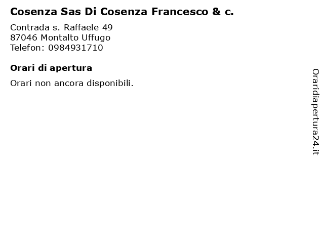 Cosenza Sas Di Cosenza Francesco & c. a Montalto Uffugo: indirizzo e orari di apertura