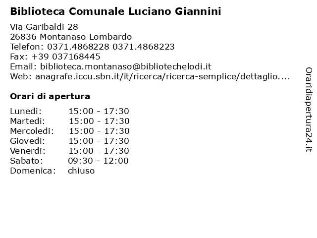 Biblioteca Comunale Luciano Giannini a Montanaso Lombardo: indirizzo e orari di apertura