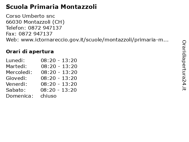 Scuola Primaria Montazzoli a Montazzoli (CH): indirizzo e orari di apertura