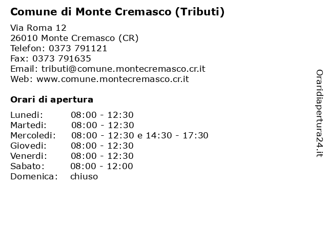 Comune di Monte Cremasco (Tributi) a Monte Cremasco (CR): indirizzo e orari di apertura