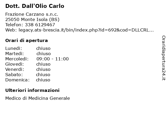 Dott. Dall'Olio Carlo a Monte Isola (BS): indirizzo e orari di apertura