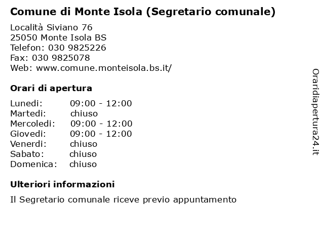 Comune di Monte Isola (Segretario comunale) a Monte Isola BS: indirizzo e orari di apertura