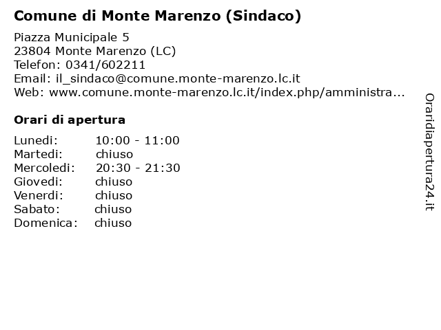 Comune di Monte Marenzo (Sindaco) a Monte Marenzo (LC): indirizzo e orari di apertura
