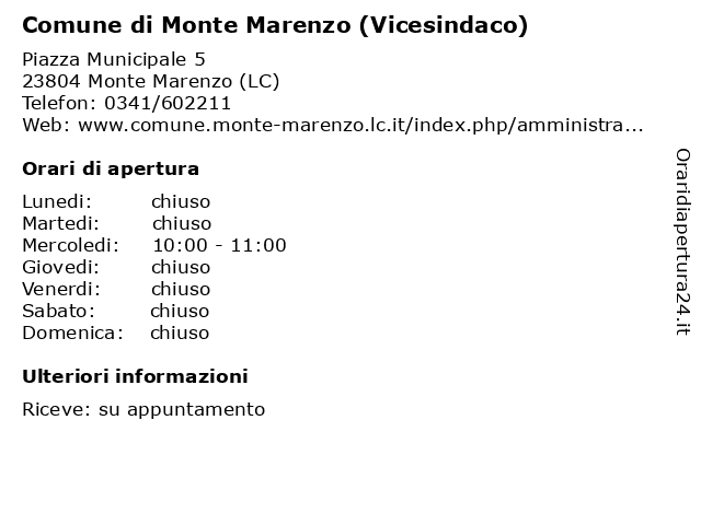 Comune di Monte Marenzo (Vicesindaco) a Monte Marenzo (LC): indirizzo e orari di apertura