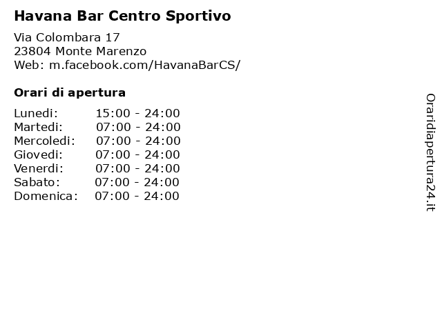 Havana Bar Centro Sportivo a Monte Marenzo: indirizzo e orari di apertura