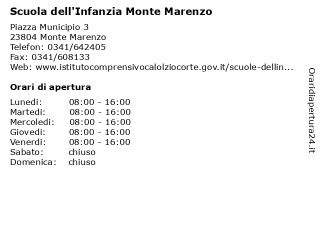 Scuola dell'Infanzia Monte Marenzo a Monte Marenzo: indirizzo e orari di apertura