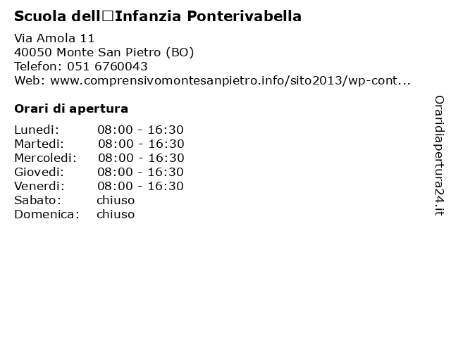 Scuola dell’Infanzia Ponterivabella a Monte San Pietro (BO): indirizzo e orari di apertura