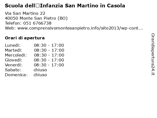 Scuola dell’Infanzia San Martino in Casola a Monte San Pietro (BO): indirizzo e orari di apertura