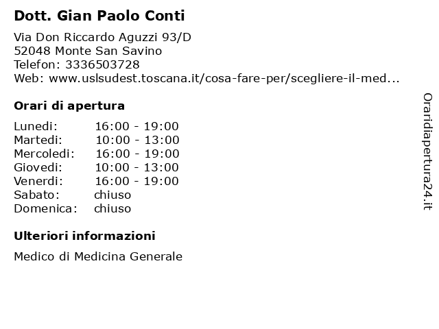 Dott. Gian Paolo Conti a Monte San Savino: indirizzo e orari di apertura