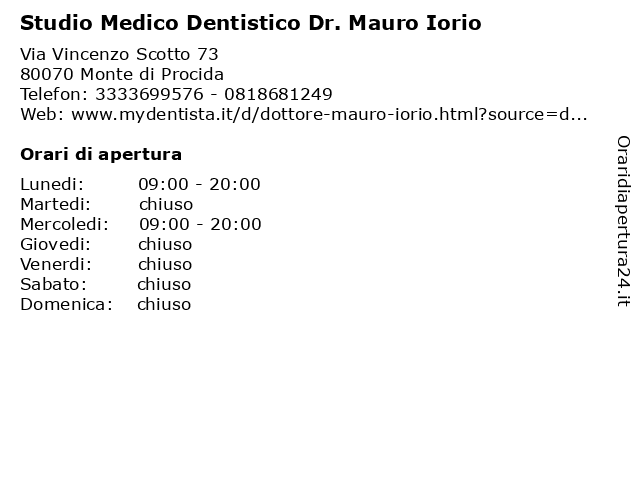 Studio Medico Dentistico Dr. Mauro Iorio a Monte di Procida: indirizzo e orari di apertura
