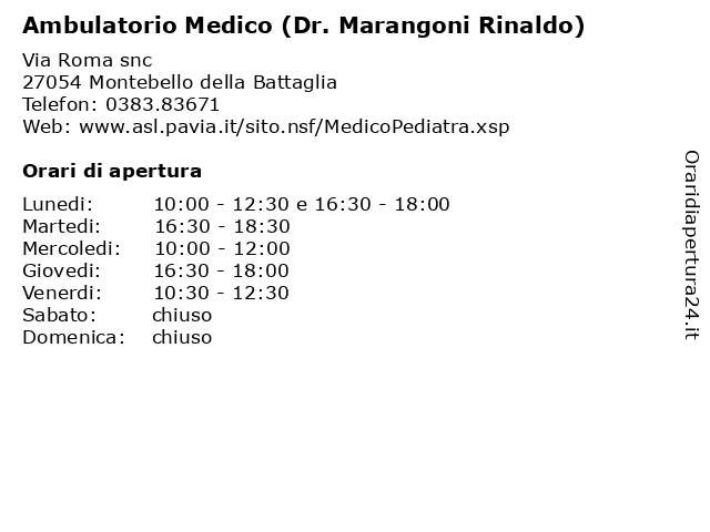 Ambulatorio Medico (Dr. Marangoni Rinaldo) a Montebello della Battaglia: indirizzo e orari di apertura