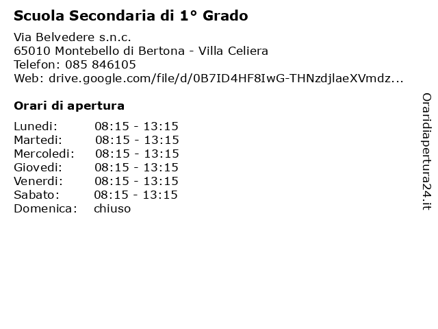 Scuola Secondaria di 1° Grado a Montebello di Bertona - Villa Celiera: indirizzo e orari di apertura
