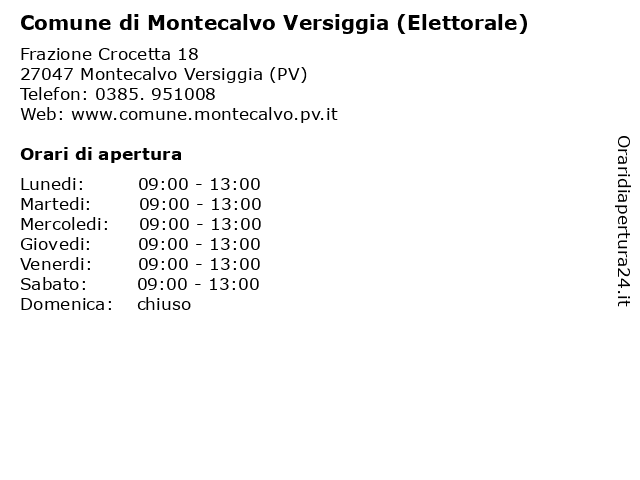 Comune di Montecalvo Versiggia (Elettorale) a Montecalvo Versiggia (PV): indirizzo e orari di apertura