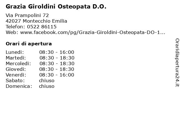 Grazia Giroldini Osteopata D.O. a Montecchio Emilia: indirizzo e orari di apertura