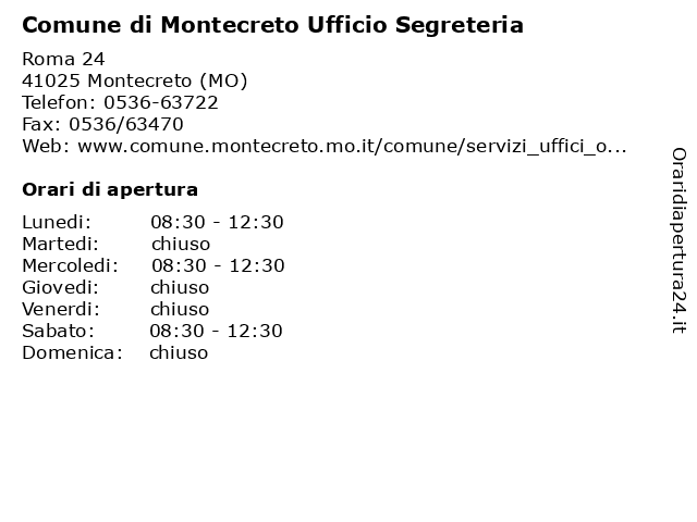 Comune di Montecreto Ufficio Segreteria a Montecreto (MO): indirizzo e orari di apertura