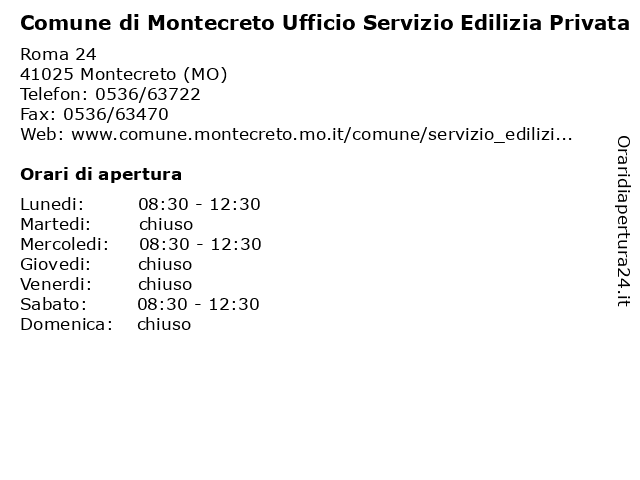 Comune di Montecreto Ufficio Servizio Edilizia Privata a Montecreto (MO): indirizzo e orari di apertura