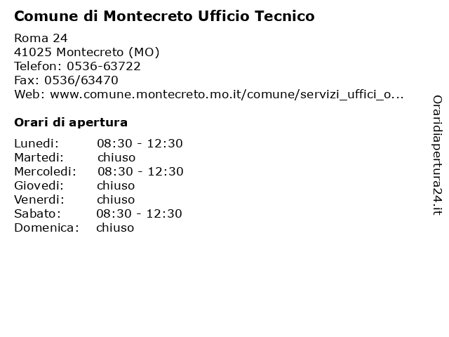 Comune di Montecreto Ufficio Tecnico a Montecreto (MO): indirizzo e orari di apertura