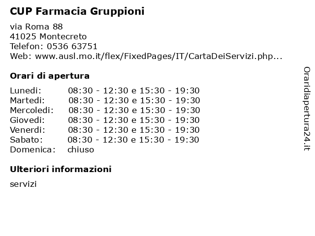 CUP Farmacia Gruppioni a Montecreto: indirizzo e orari di apertura