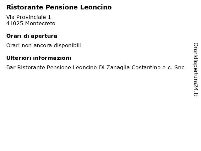 Ristorante Pensione Leoncino a Montecreto: indirizzo e orari di apertura