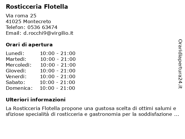 Rosticceria Flotella a Montecreto: indirizzo e orari di apertura