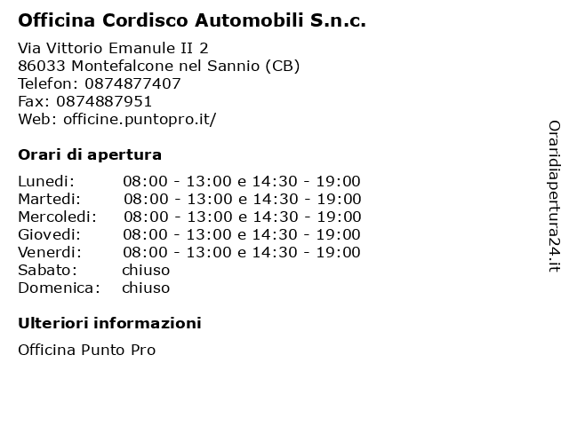 Officina Cordisco Automobili S.n.c. a Montefalcone nel Sannio (CB): indirizzo e orari di apertura