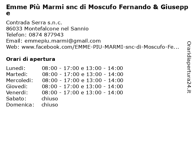 Emme Più Marmi snc di Moscufo Fernando & Giuseppe a Montefalcone nel Sannio: indirizzo e orari di apertura
