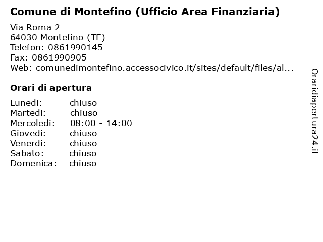 Comune di Montefino (Ufficio Area Finanziaria) a Montefino (TE): indirizzo e orari di apertura