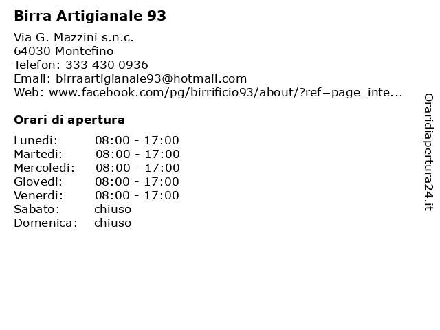 Birra Artigianale 93 a Montefino: indirizzo e orari di apertura
