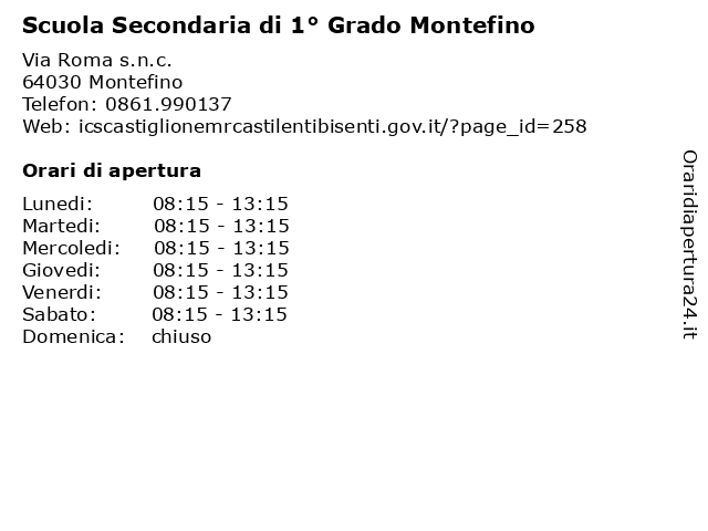 Scuola Secondaria di 1° Grado Montefino a Montefino: indirizzo e orari di apertura