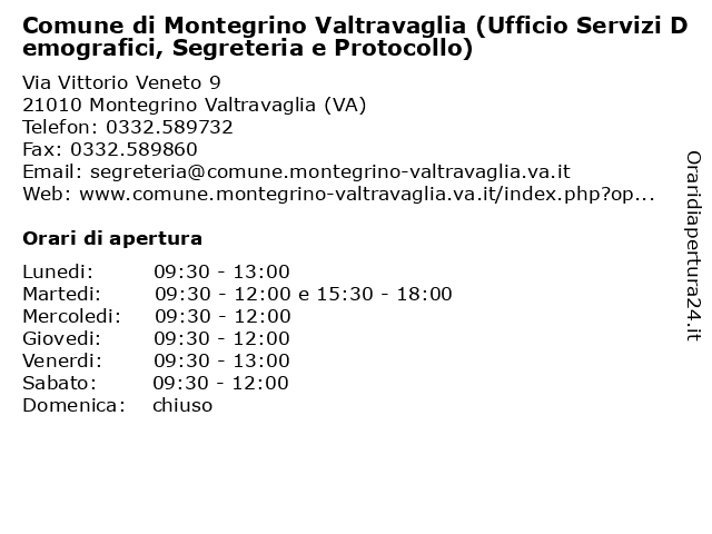 Comune di Montegrino Valtravaglia (Ufficio Servizi Demografici, Segreteria e Protocollo) a Montegrino Valtravaglia (VA): indirizzo e orari di apertura