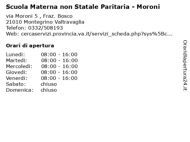 Scuola Materna non Statale Paritaria - Moroni a Montegrino Valtravaglia: indirizzo e orari di apertura