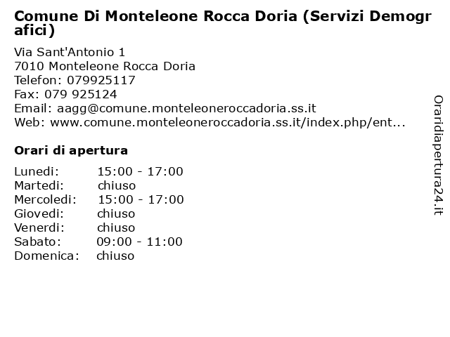 Comune Di Monteleone Rocca Doria a Monteleone Rocca Doria: indirizzo e orari di apertura