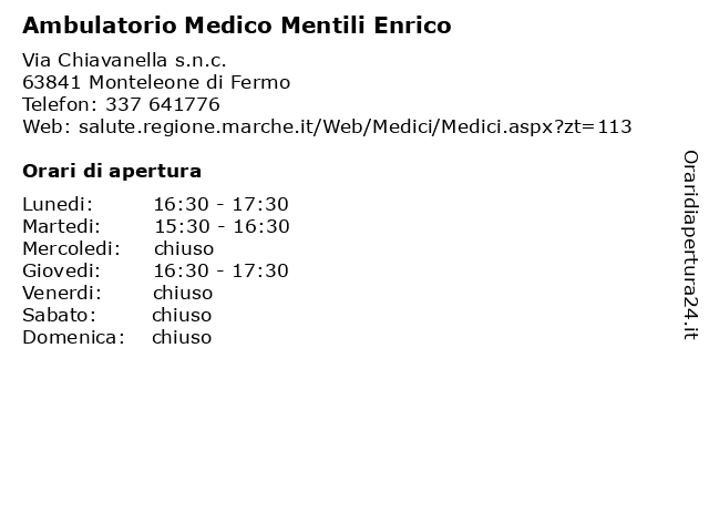Ambulatorio Medico Mentili Enrico a Monteleone di Fermo: indirizzo e orari di apertura