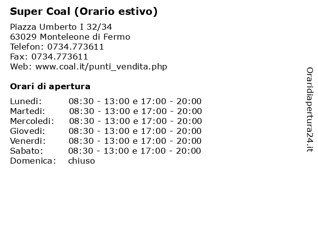 Super Coal (Orario estivo) a Monteleone di Fermo: indirizzo e orari di apertura