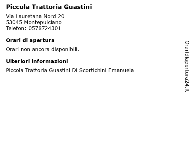 Piccola Trattoria Guastini a Montepulciano: indirizzo e orari di apertura