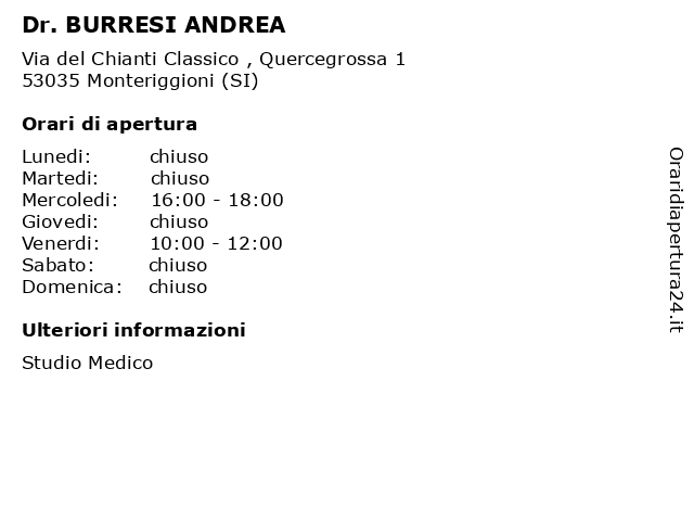Dr. BURRESI ANDREA a Monteriggioni (SI): indirizzo e orari di apertura