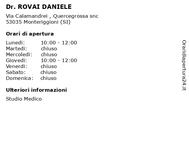 Dr. ROVAI DANIELE a Monteriggioni (SI): indirizzo e orari di apertura