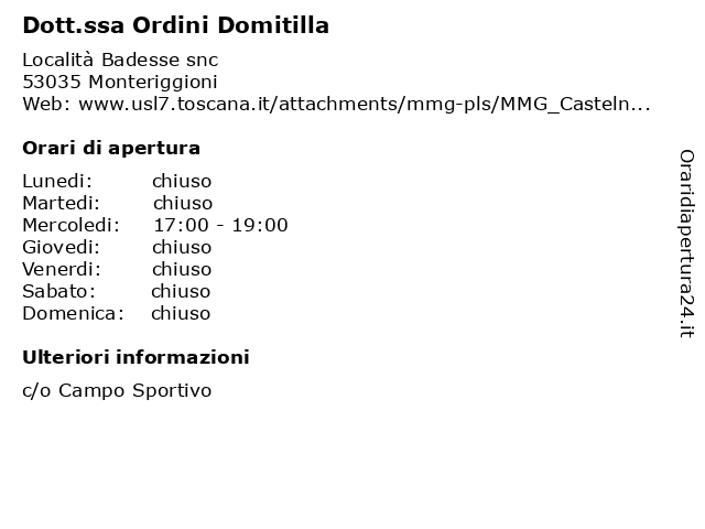 Dott.ssa Ordini Domitilla a Monteriggioni: indirizzo e orari di apertura