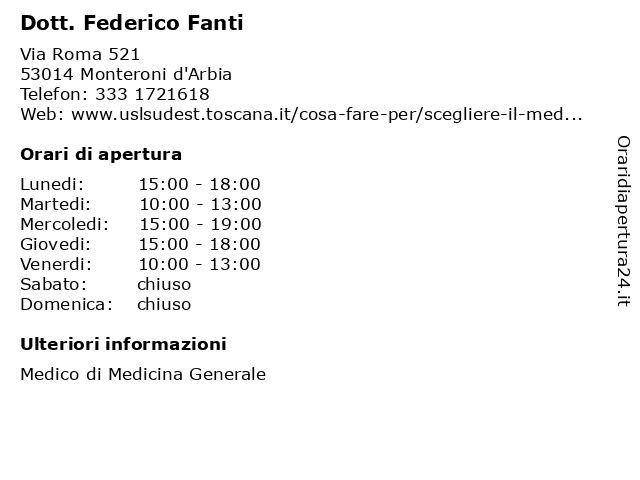 Dott. Federico Fanti a Monteroni d'Arbia: indirizzo e orari di apertura
