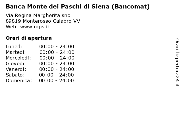 Banca Monte dei Paschi di Siena (Bancomat) a Monterosso Calabro VV: indirizzo e orari di apertura