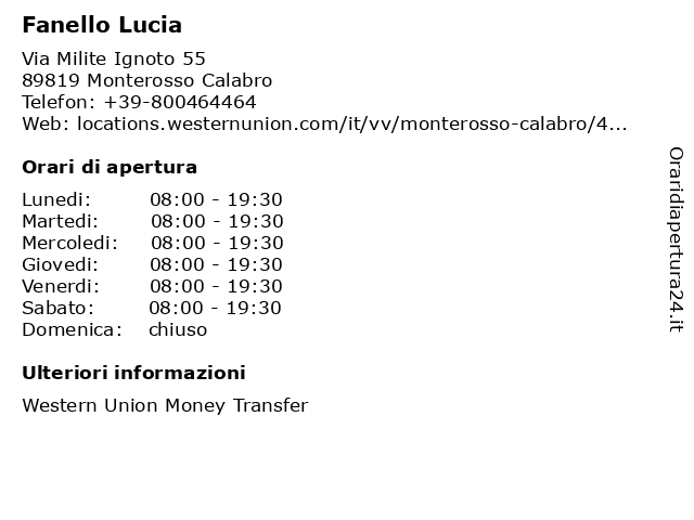 Fanello Lucia a Monterosso Calabro: indirizzo e orari di apertura