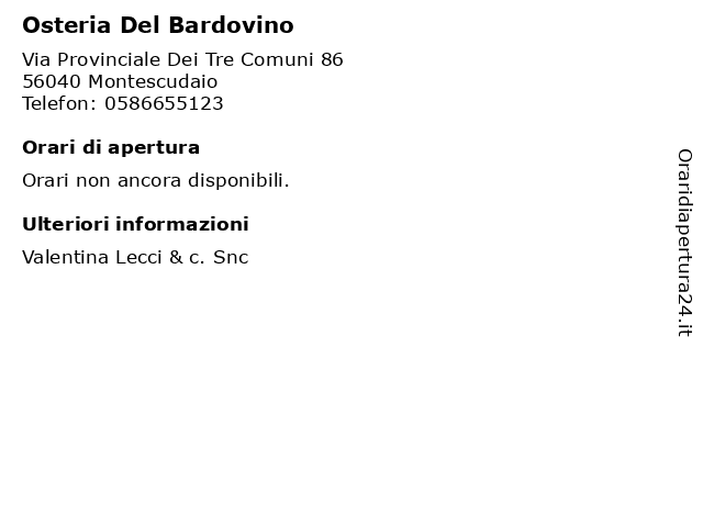 Osteria Del Bardovino a Montescudaio: indirizzo e orari di apertura