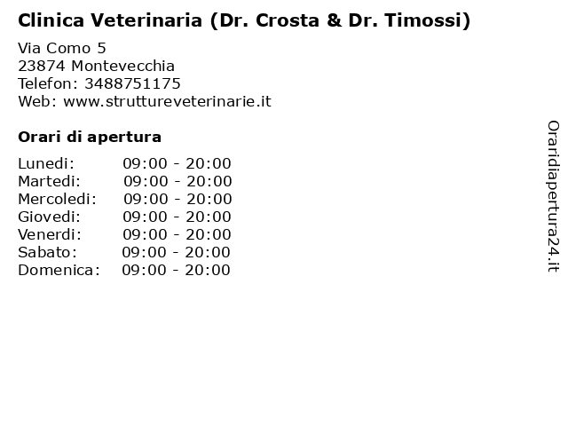 Clinica Veterinaria (Dr. Crosta & Dr. Timossi) a Montevecchia: indirizzo e orari di apertura